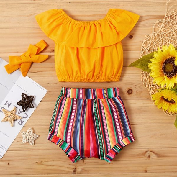 3-piece Baby Girl Flounced Top and Multi-color Shorts Set